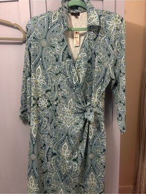 Talbots Paisley Wrap Dress - Blue, Green, Cream